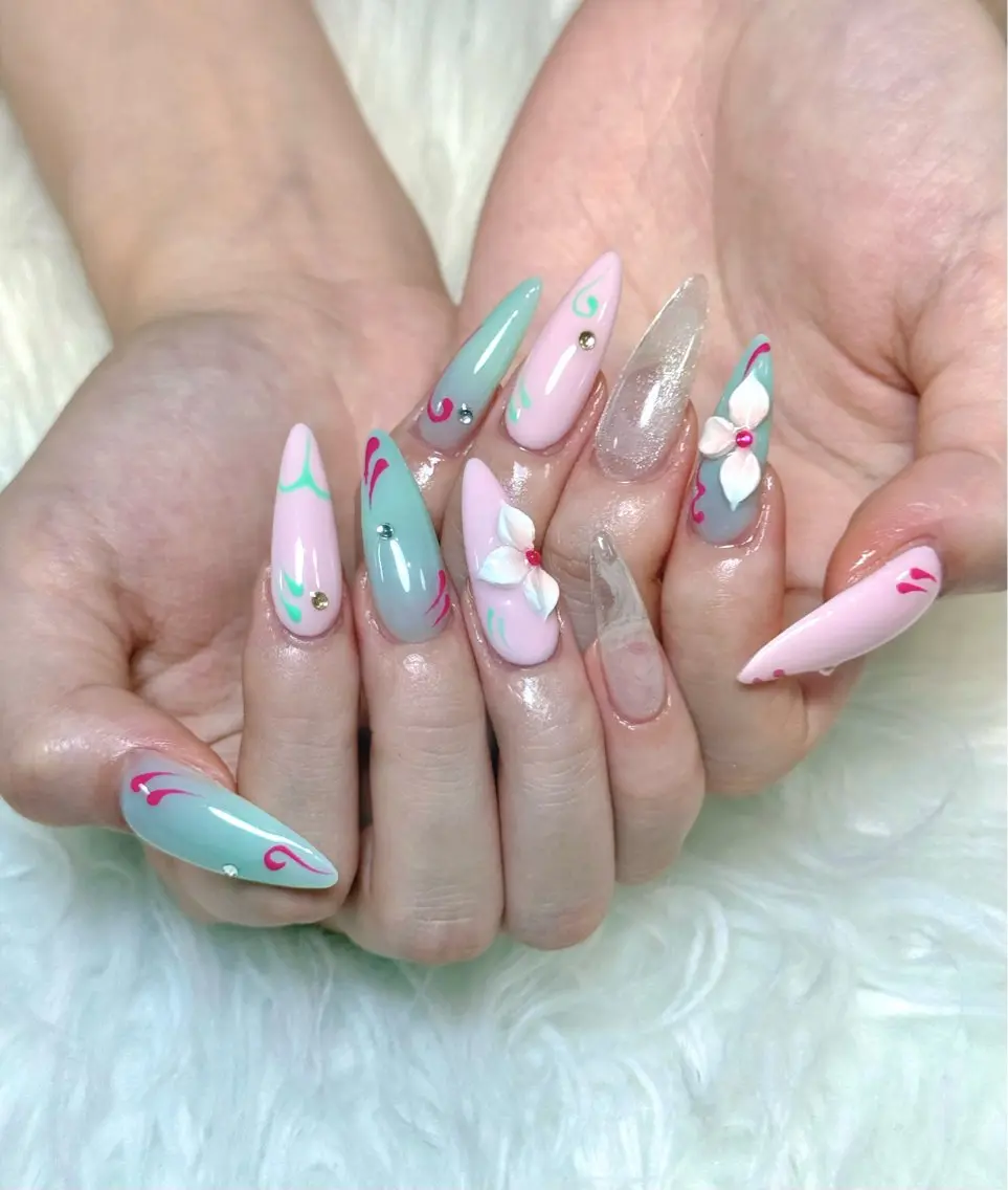 ネイル クリアネイル ドット フラッシュネイル フレンチネイル マグネットネイル ハンドネイル ハンドケア Aria Nail Beautyのネイルデザイン