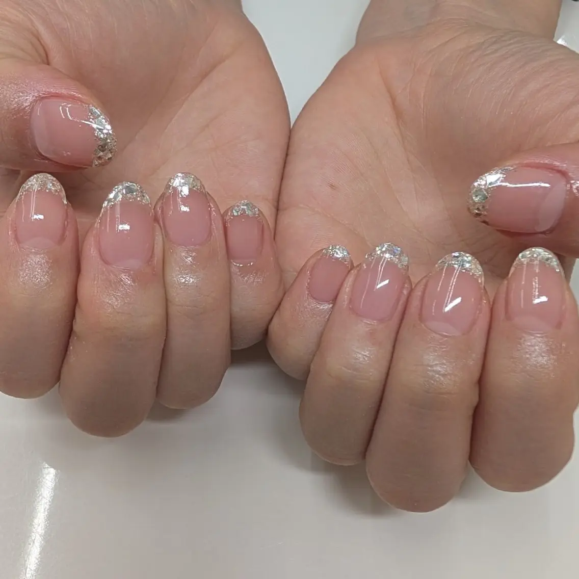 ネイル フレンチネイル ガラスフレンチ ᑎᗩIᒪ｜ᗰIᗰI｜ _५✍️Satou.のネイルデザイン