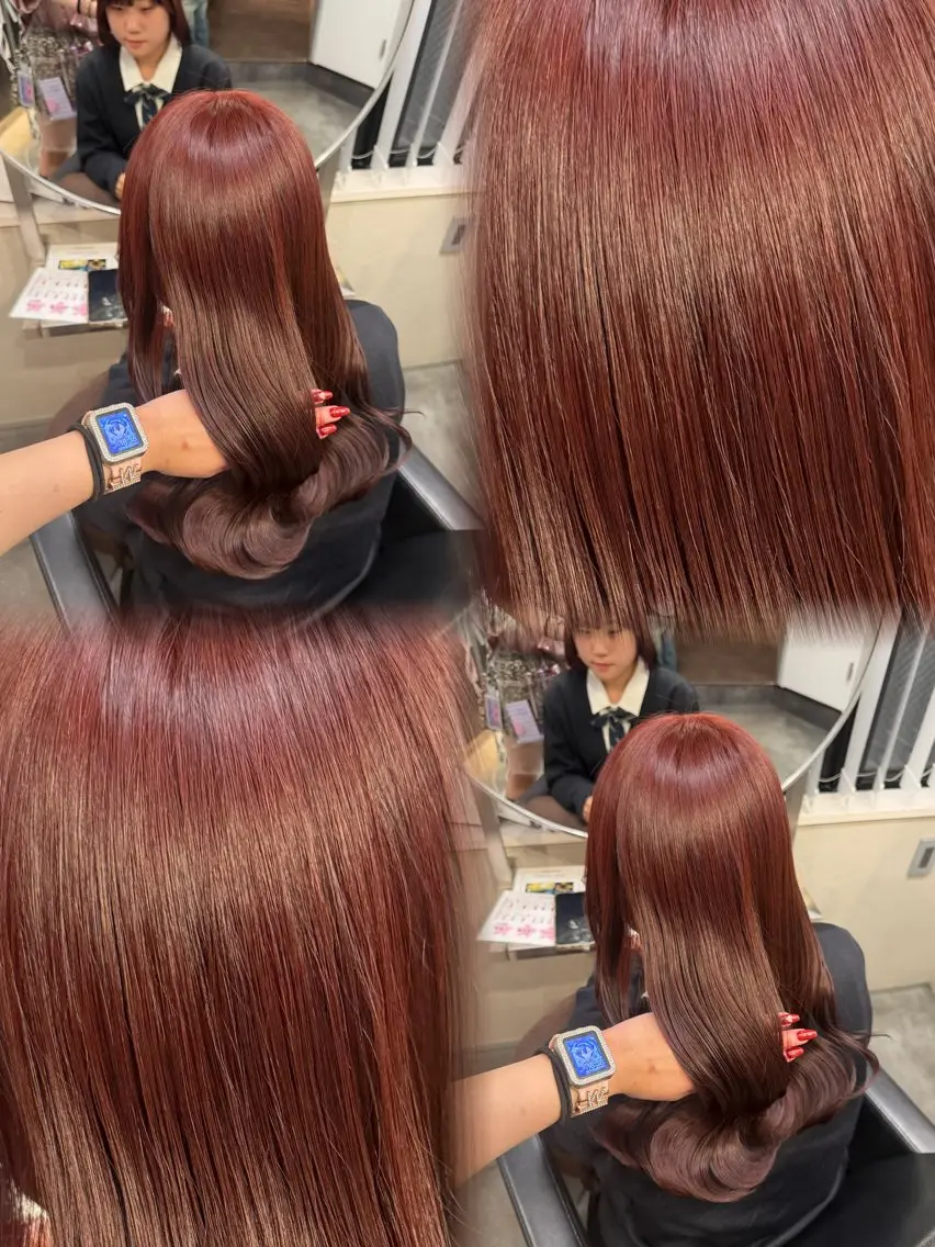 【暖色/ワインレッド🍷🥀】ワンカラー+トリートメント🫧⭐️の写真