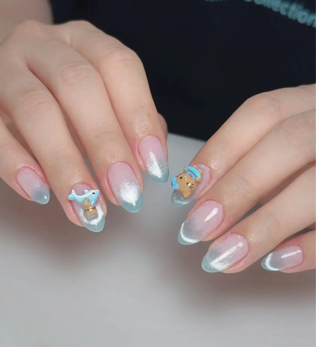 ネイル オーロラネイル 長さ出し フットネイル 韓国ネイル ラメ(グリッター) 👍thumbs up nail👍のネイルデザイン