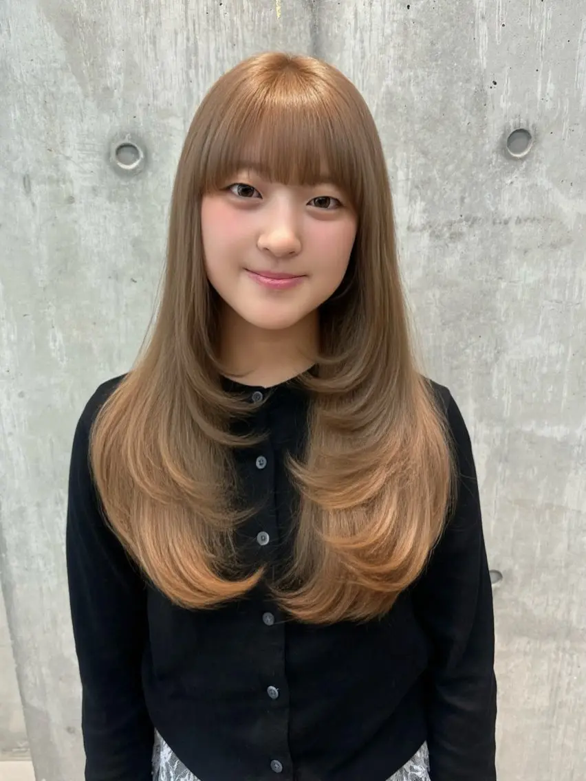 ロング カラー カット ヘアカラー トリートメント ミルクティー/ レイヤー/yuriaのヘアスタイル