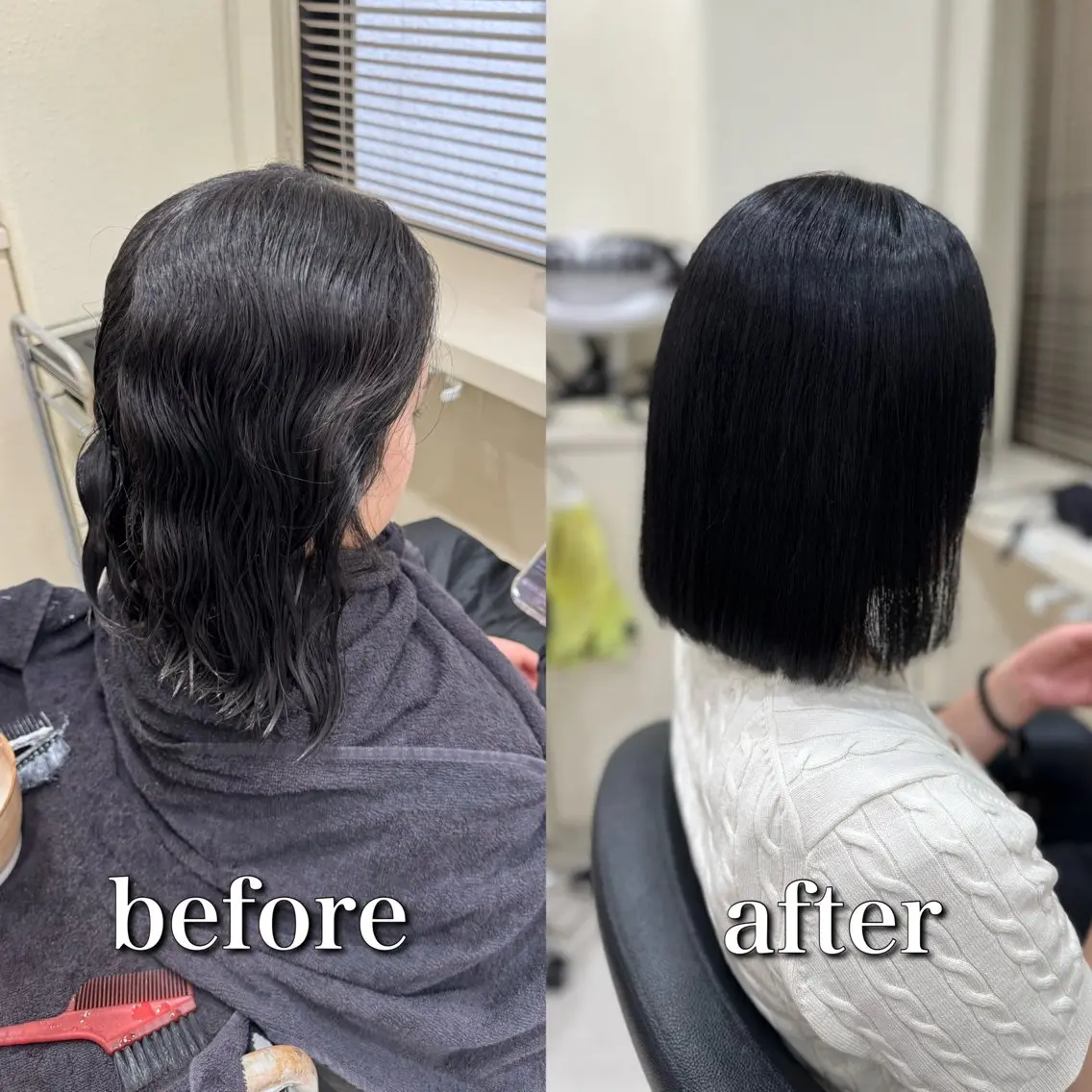 ロング 縮毛矯正 カット ヘアカラー 縮毛矯正 暗髪×艶髪/縮毛矯正 ブルーブラック/池袋のヘアスタイル