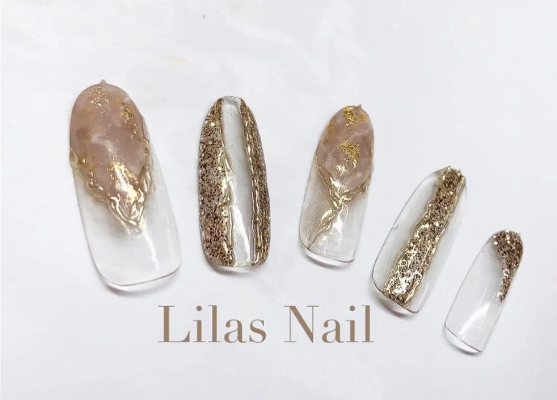 ネイル ハート ラメ(グリッター) 大理石ネイル(マーブル) ミラーネイル ニュアンスネイル Lilas Nailのネイルデザイン
