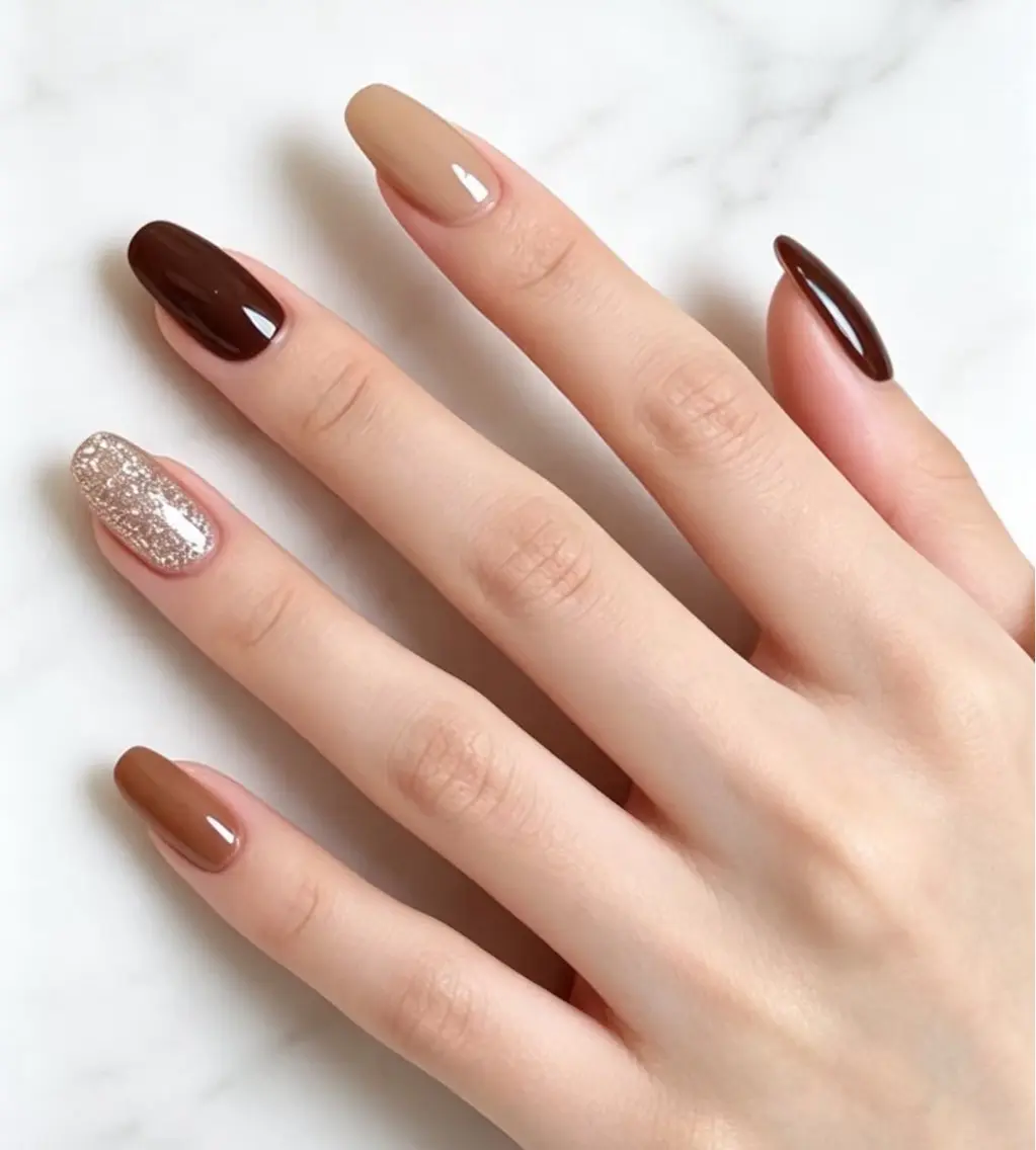 Hand 🍁 「秋限定」ブラウンミックスネイル （練習メニュー）の写真