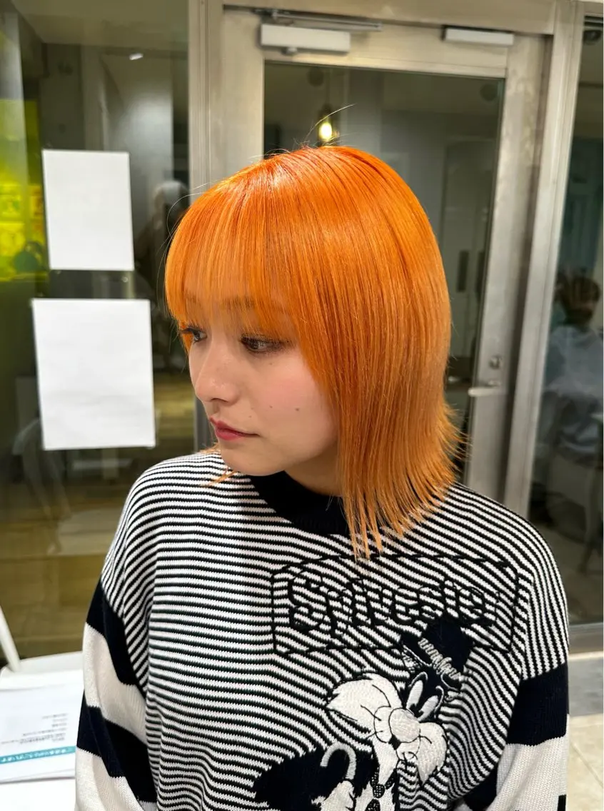 ミディアム カラー オレンジ デザインカラー🎨 下北沢 / 磯部のヘアスタイル