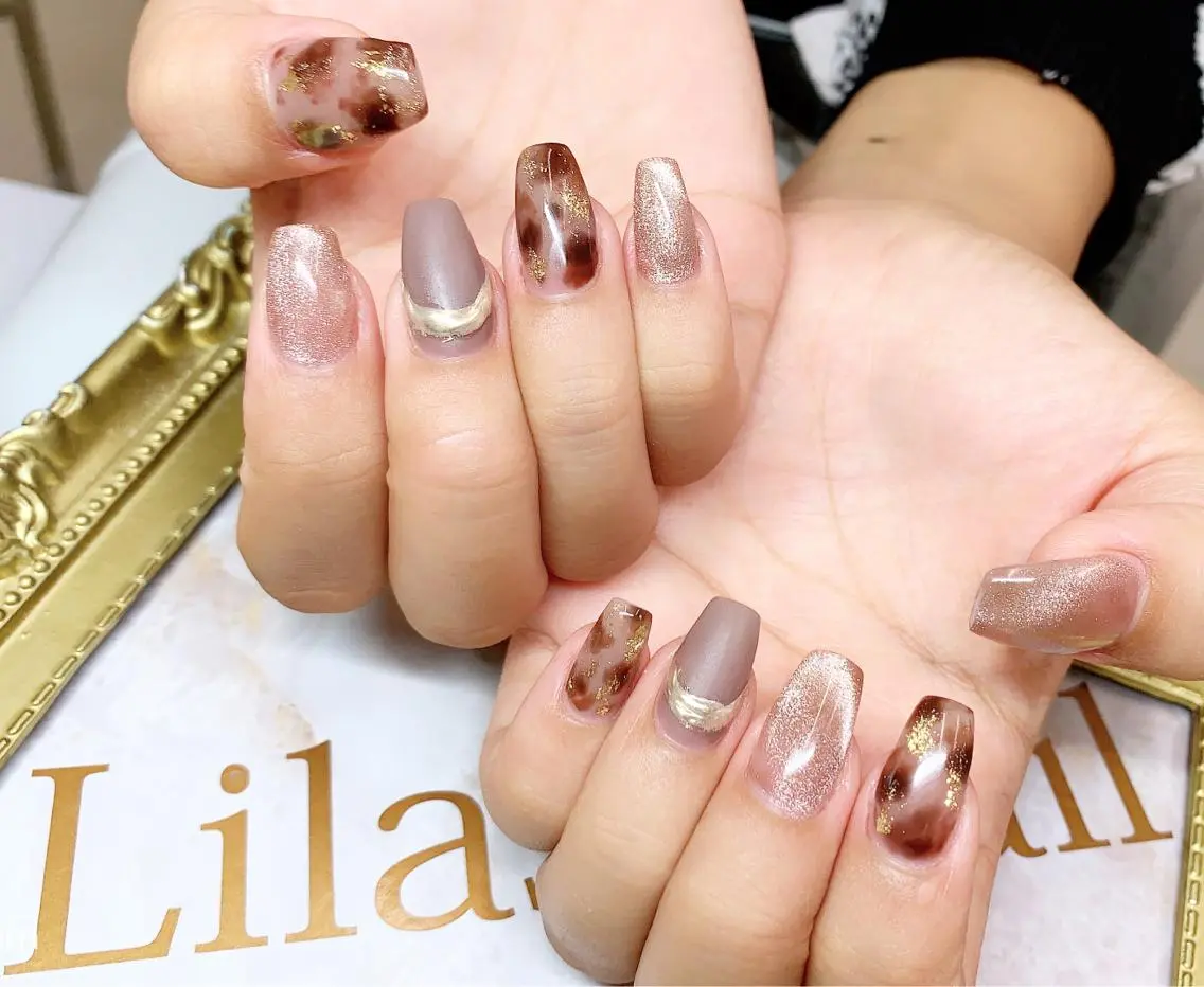 ネイル アニマル柄 ジェルネイル ハードジェル ロングネイル マグネットネイル Lilas Nailのネイルデザイン