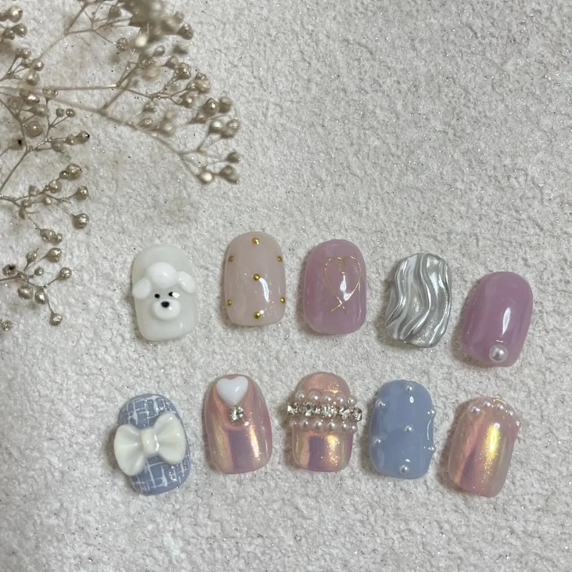 ネイル オーロラネイル フレンチネイル ガーリー リボン nail salon e'mu💐のネイルデザイン