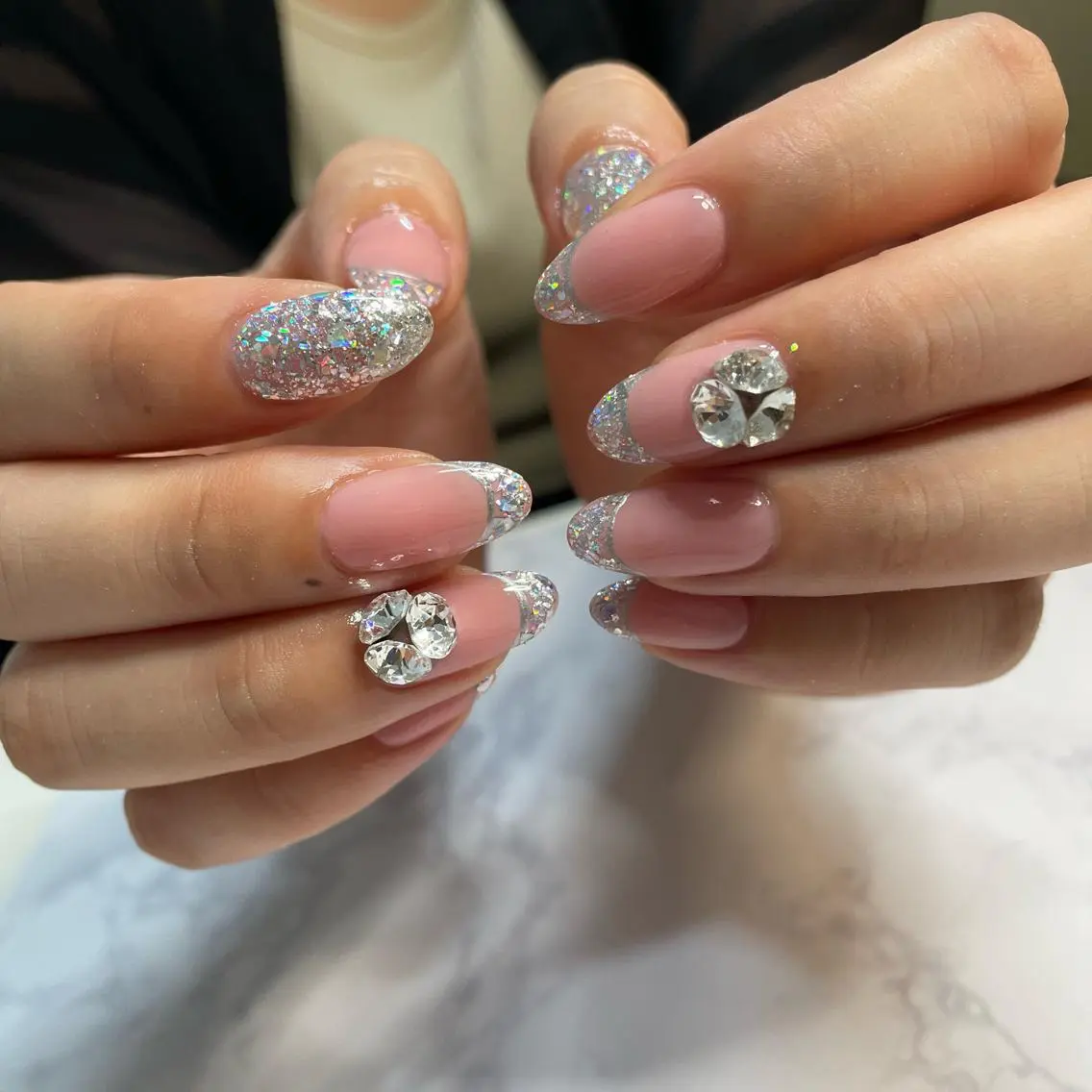 ネイル フレンチネイル ガラスフレンチ ハンドネイル 韓国/網紅/パーツ M-salonのネイルデザイン