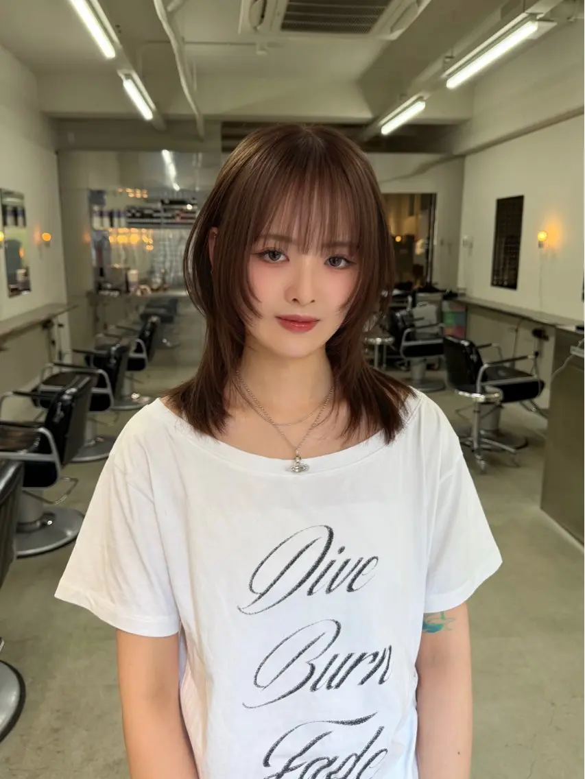 ミディアム 韓国風ヘア レイヤーカット カット ヘアカラー トリートメント Junmi/チカシツ /堀江のヘアスタイル