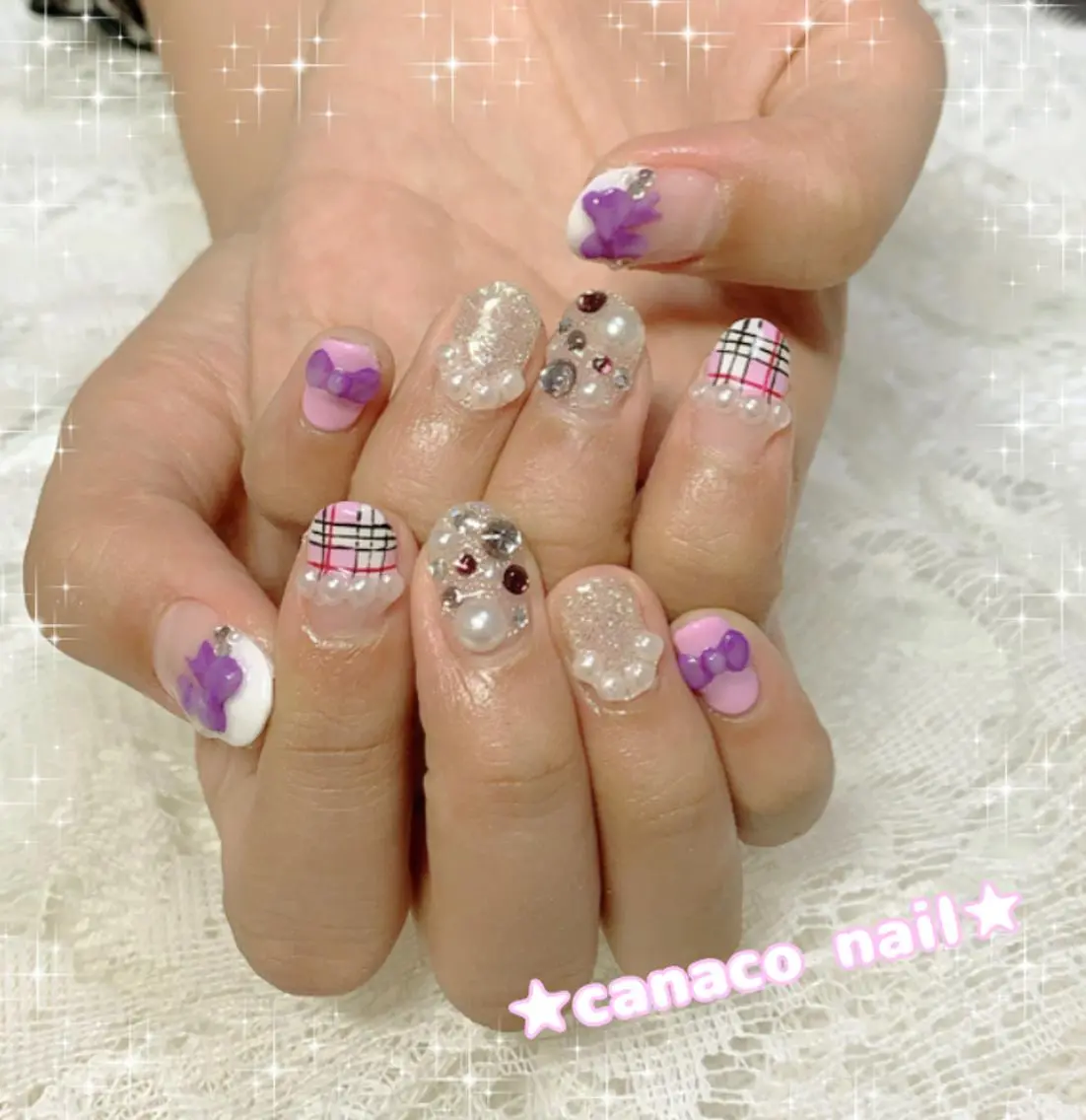 ネイル リボン ハンドネイル ハンドケア ベテランネイル cnc  nailのネイルデザイン