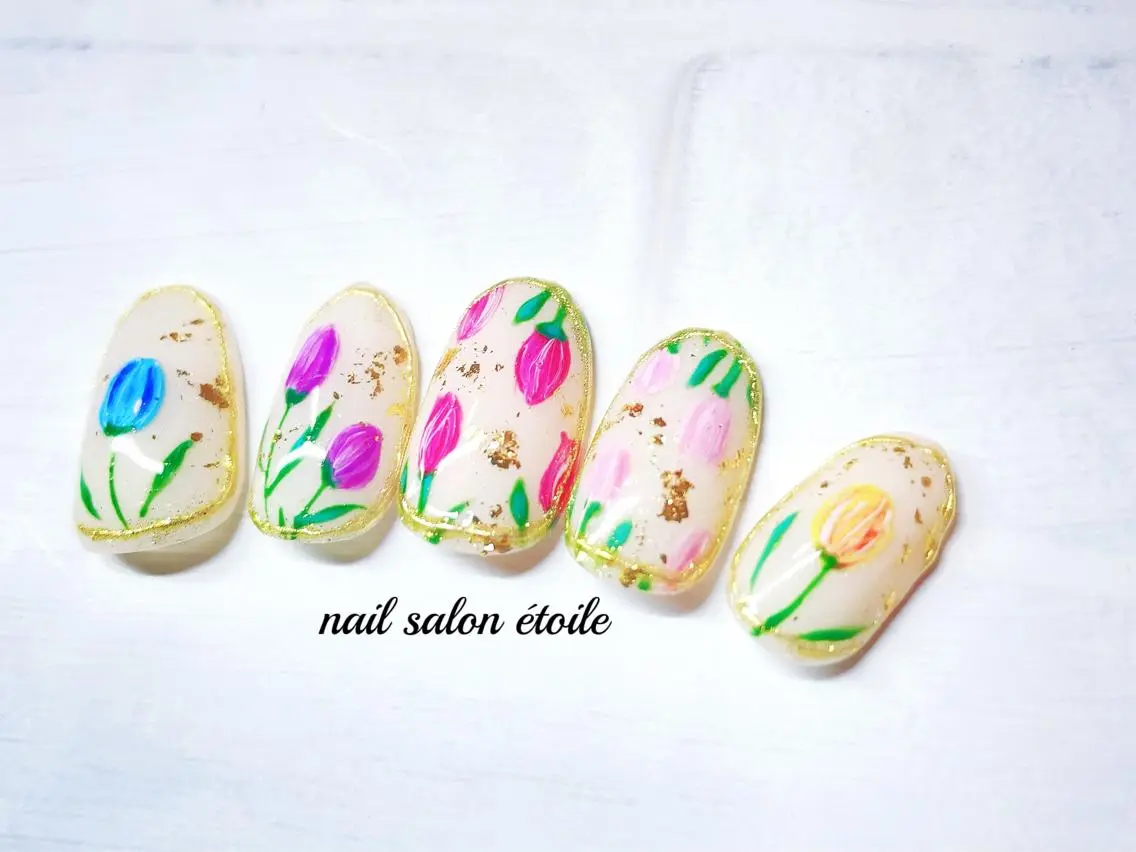 ネイル フラワーネイル ジェルネイル 春ネイル ハンドネイル nail salon étoileのネイルデザイン