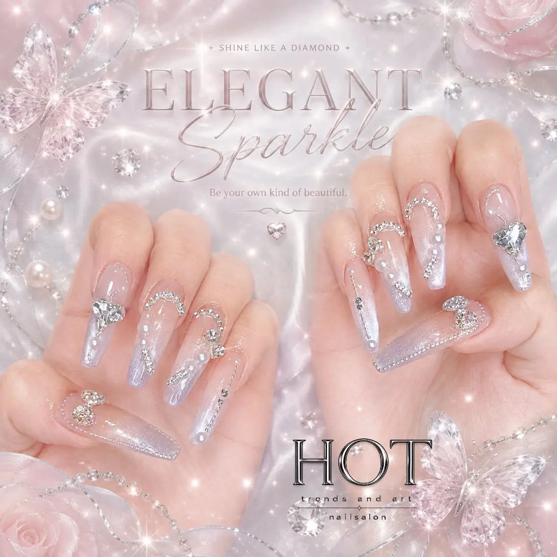 ネイル アートネイル オーロラネイル クリアネイル 長さ出し フレンチネイル ハンドネイル HOT Nail Salonのネイルデザイン