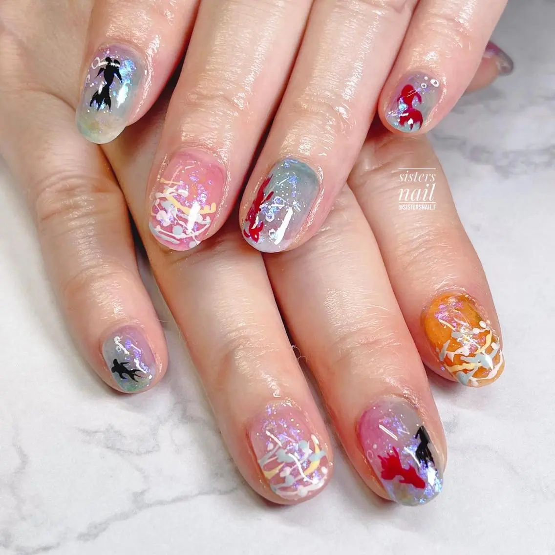 ネイル アートネイル オーロラネイル 夏ネイル ヨーヨーネイル sisters nail.fのネイルデザイン