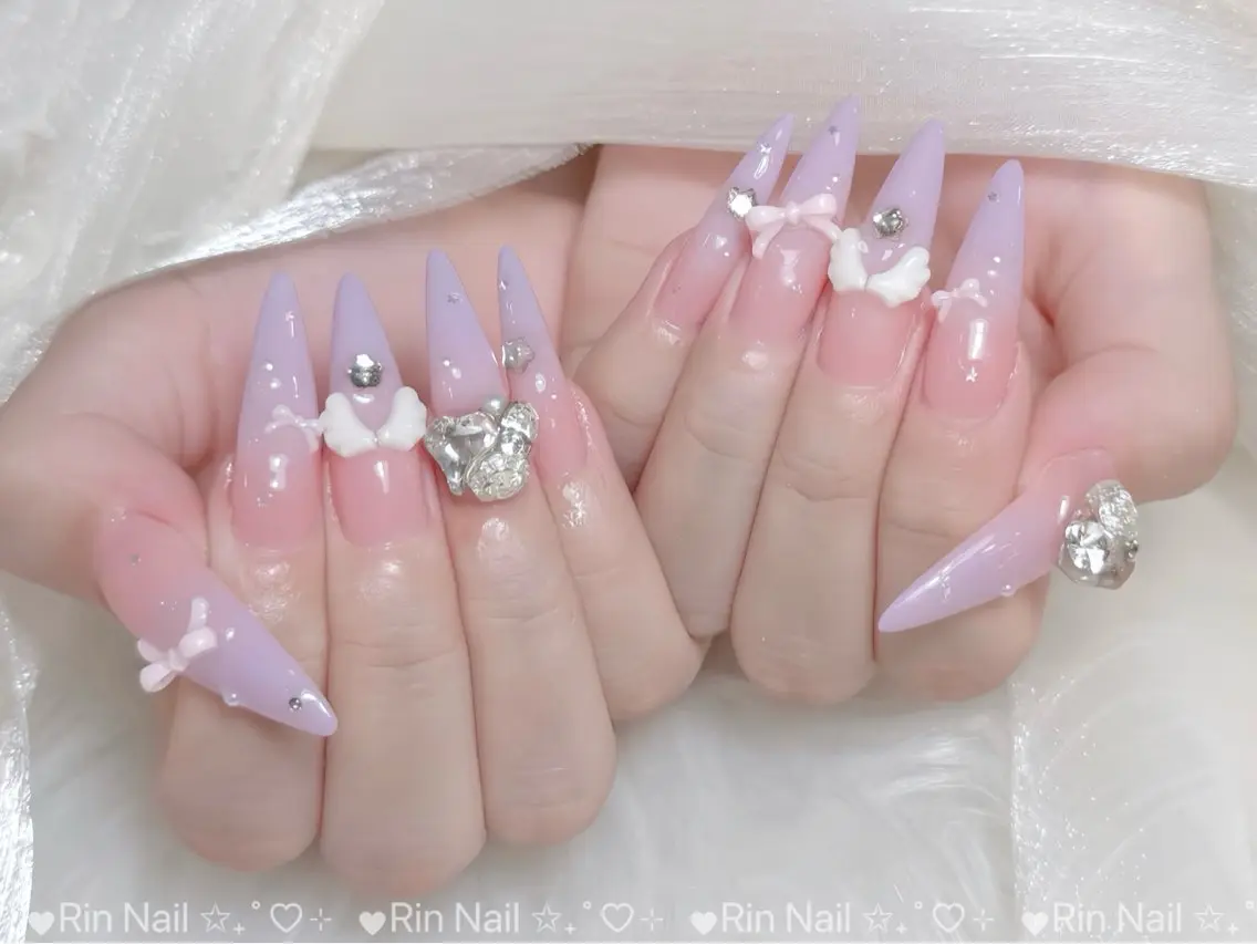 ネイル ブルー ジェルネイル ガーリー グラデーション グリーン ハンドネイル Rin Nail 新大久保店のネイルデザイン