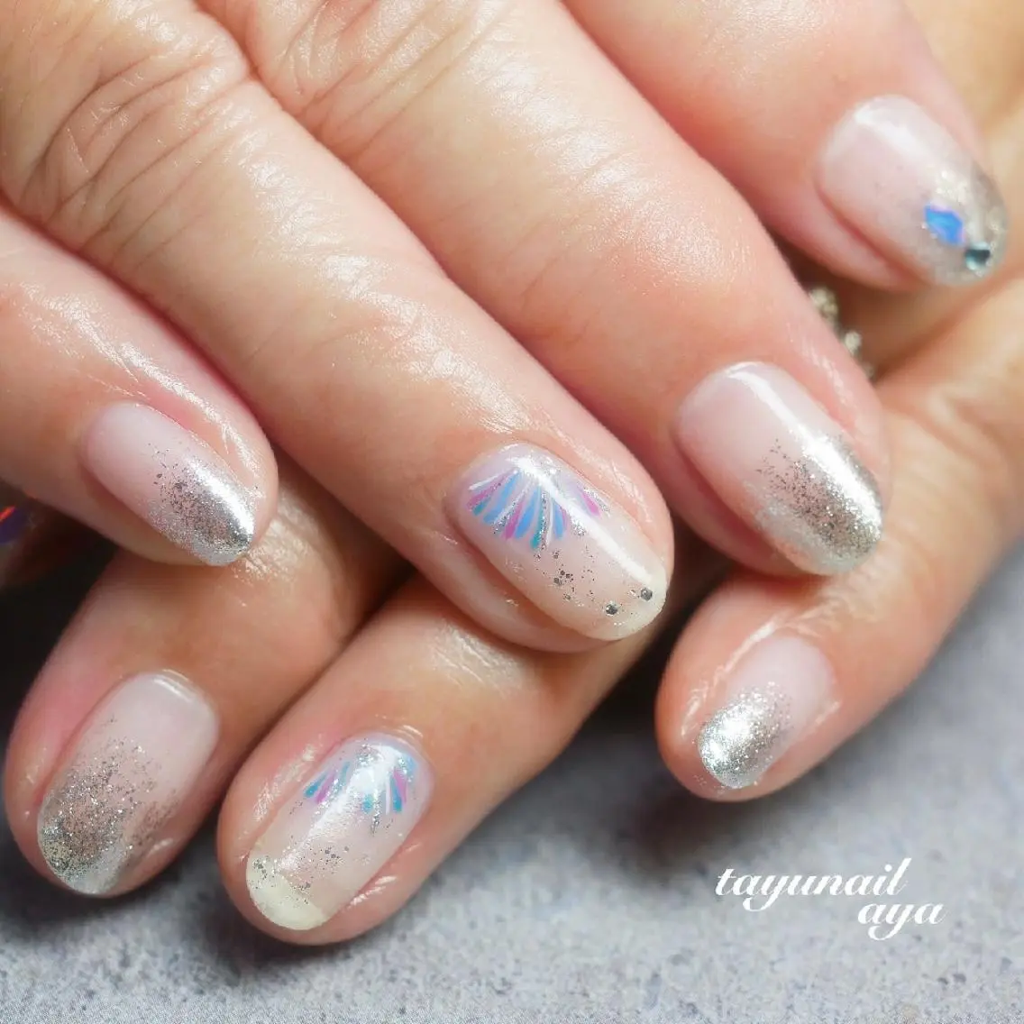ネイル ブルー ジェルネイル パラジェル 夏ネイル ネイルサロン 【たゆnail】のネイルデザイン