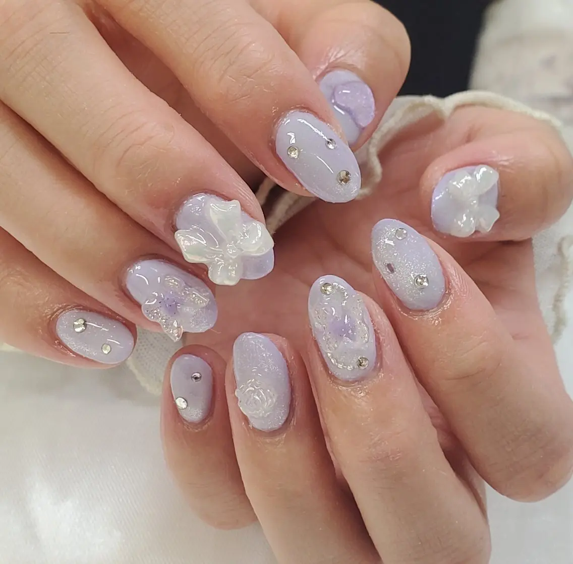 ネイル チークネイル ハート パープル リボン ハンドネイル Nail 🌱TSUBASAのネイルデザイン