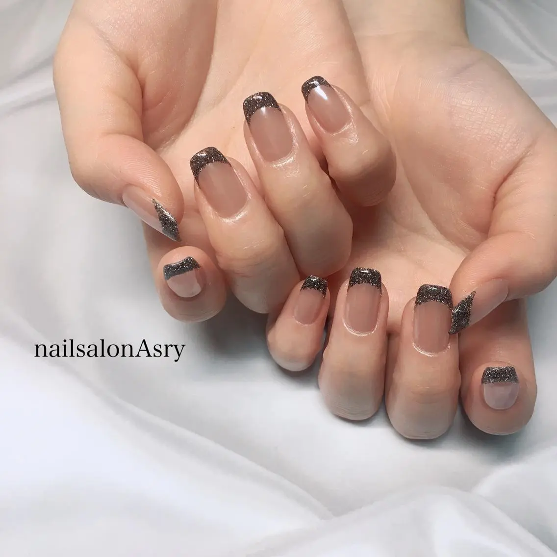 ネイル フラッシュネイル フレンチネイル ミラーネイル ピンク ホワイト ハンドネイル nailsalon Asryのネイルデザイン