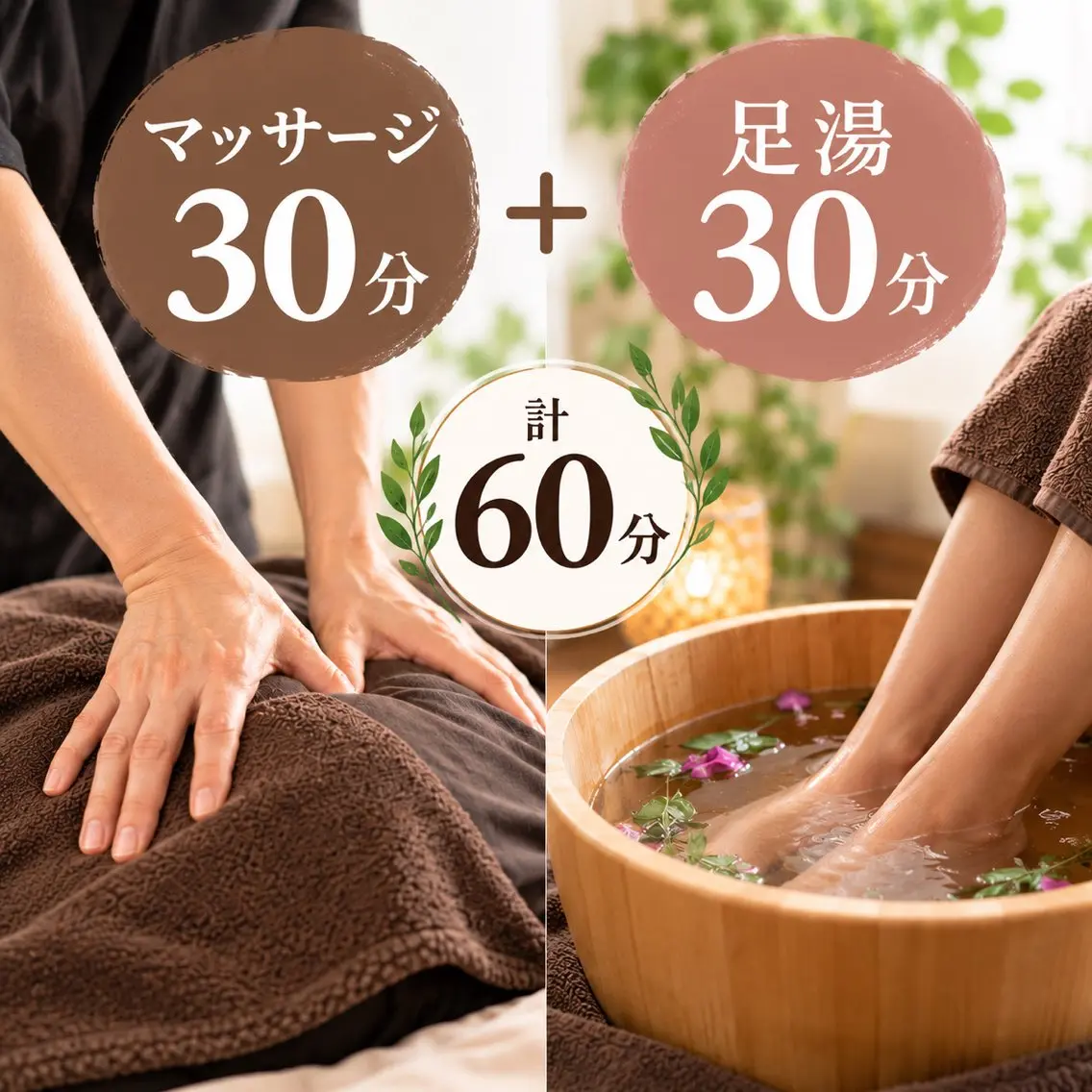 ほぐし30分+水素足湯30分の写真