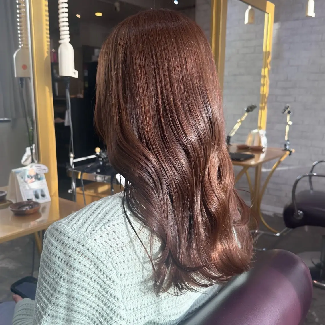 ロング カラー ブラウンカラー オレンジ オレンジブラウン ヘアカラー トリートメント Saki💛心斎橋 髪質改善/艶カラーのヘアスタイル