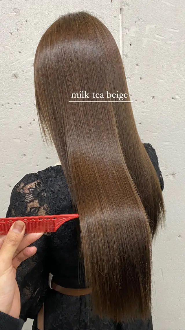 ロング カラー ベージュカラー ミルクティーベージュ 髪質改善 トリートメント ヘアカラー トリートメント ヘッドスパ 艶ハイトーン特化 tatsuのヘアスタイル