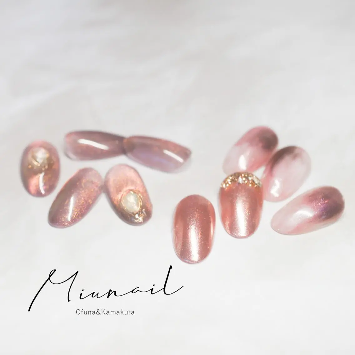 ネイル アートネイル ブラウン ゴールド マグネットネイル ミラーネイル ハンドネイル MIU  nailのネイルデザイン