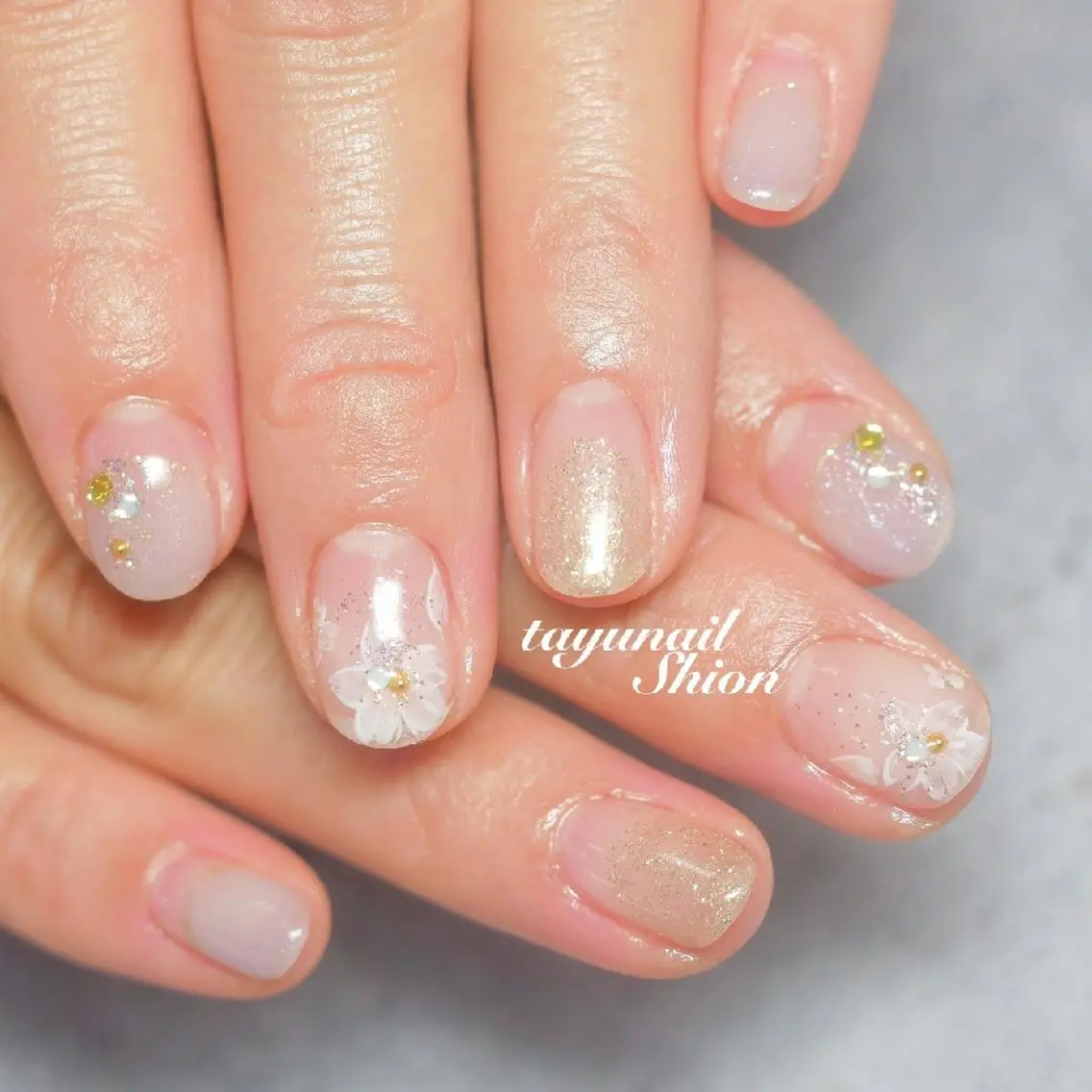ネイル アートネイル ブルー 桜ネイル フレンチネイル ジェルネイル ネイルサロン 【たゆnail】のネイルデザイン