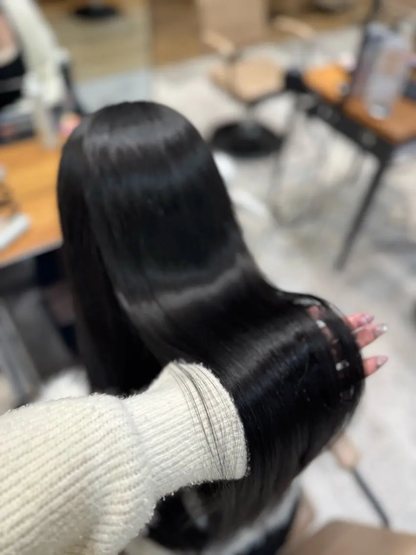 ロング カラー アッシュ ベージュカラー 黒髪 ブルーカラー ブルーブラック レイヤー/顔まわり/ 透明感カラー/れいなのヘアスタイル