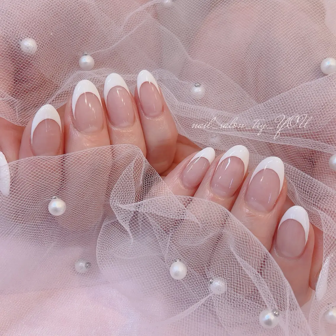 【フレンチネイル・ガラスフレンチ】大人可愛い♡キラキラガラスフレンチも、ベイビーブーマも可能。の写真