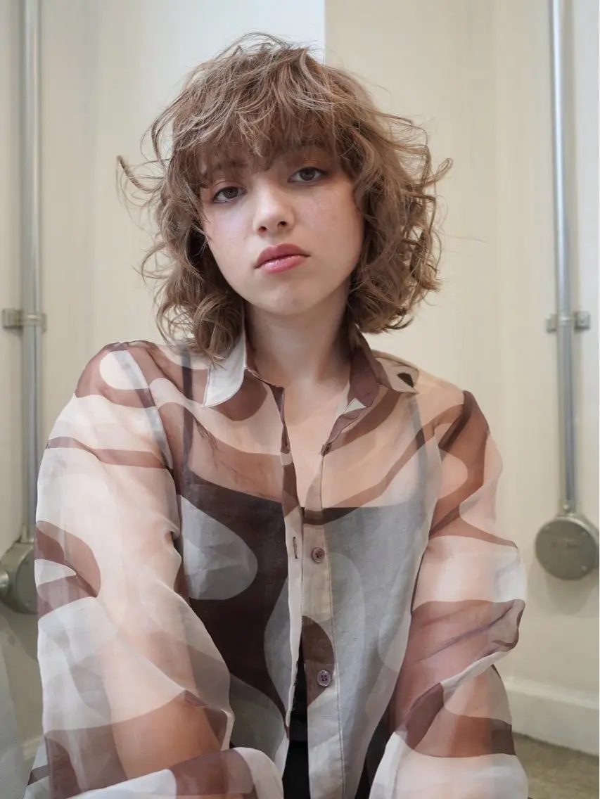 ミディアム カラー パーマ ミディアムパーマ カット パーマ keshiki 大名のヘアスタイル