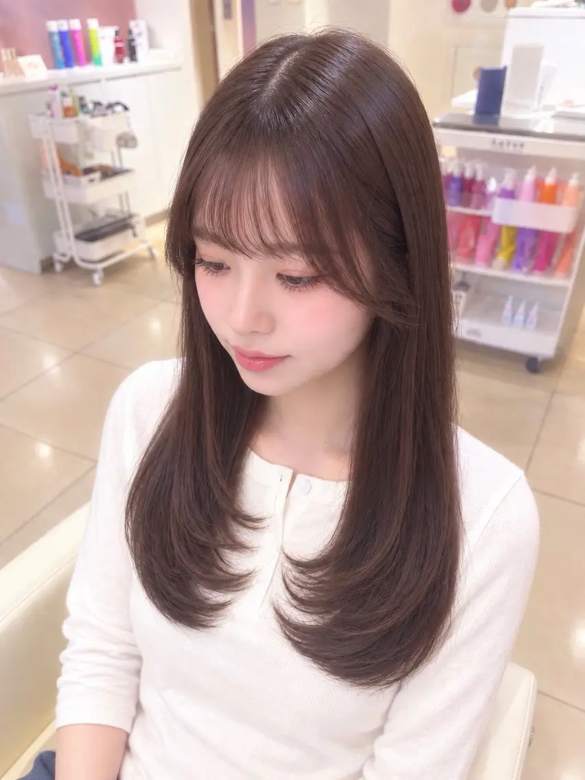 セミロング レイヤーカット カット ヘアカラー トリートメント ブリーチなしカラー/ 前髪/新宿/こいみのヘアスタイル
