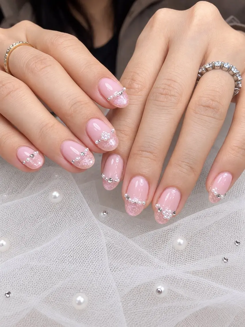 ネイル フレンチネイル ジェルネイル キラキラネイル 韓国ネイル 持ち込み ハンドネイル ハンドケア Min nail サロン渋谷のネイルデザイン