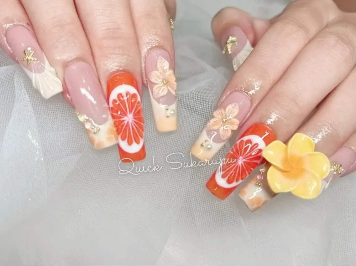 ロング ハンドネイル Quick Sukarupuのネイルデザイン