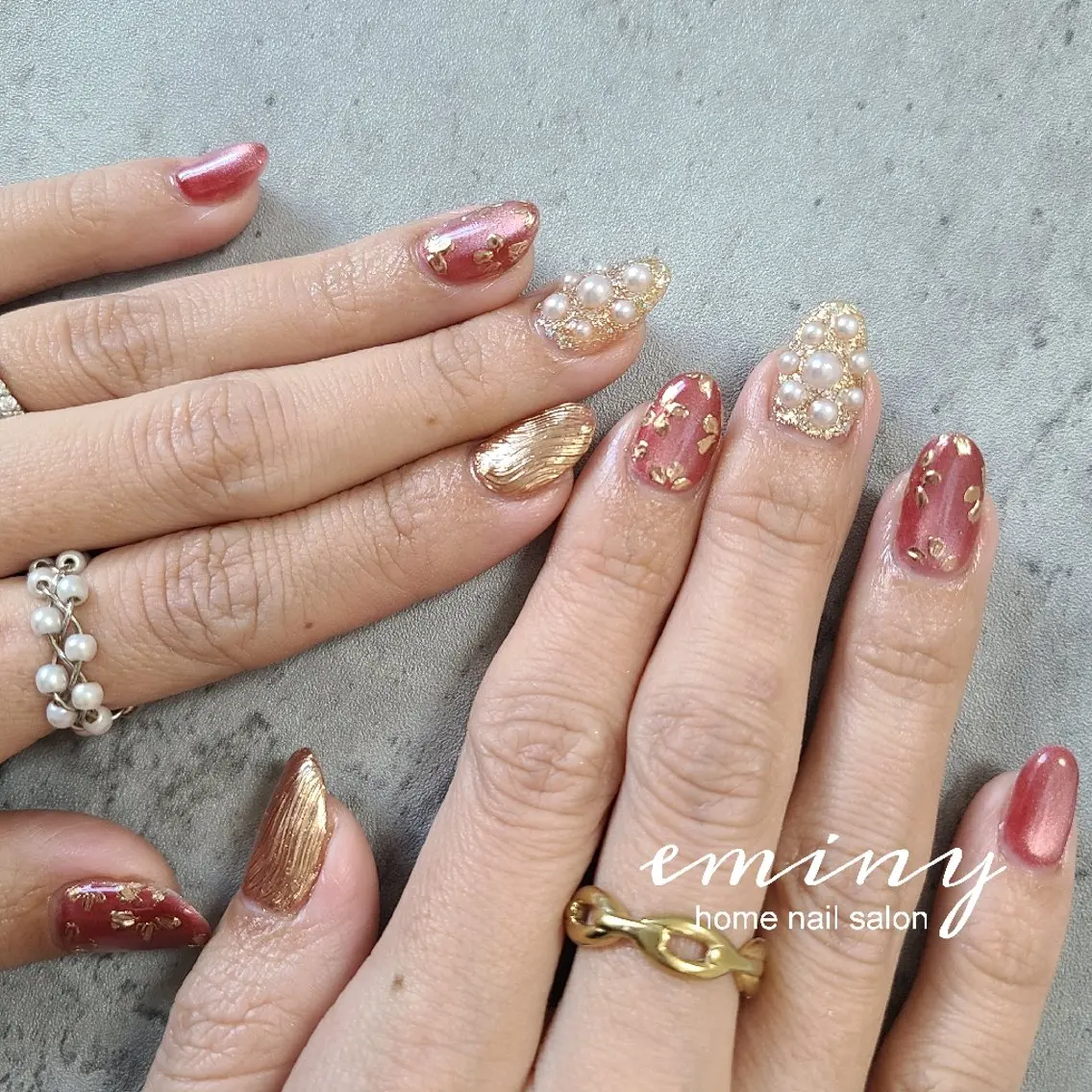 ネイル フラワーネイル ジェルネイル 韓国ネイル マグネットネイル ミラーネイル ハンドネイル nail salon  eminyのネイルデザイン