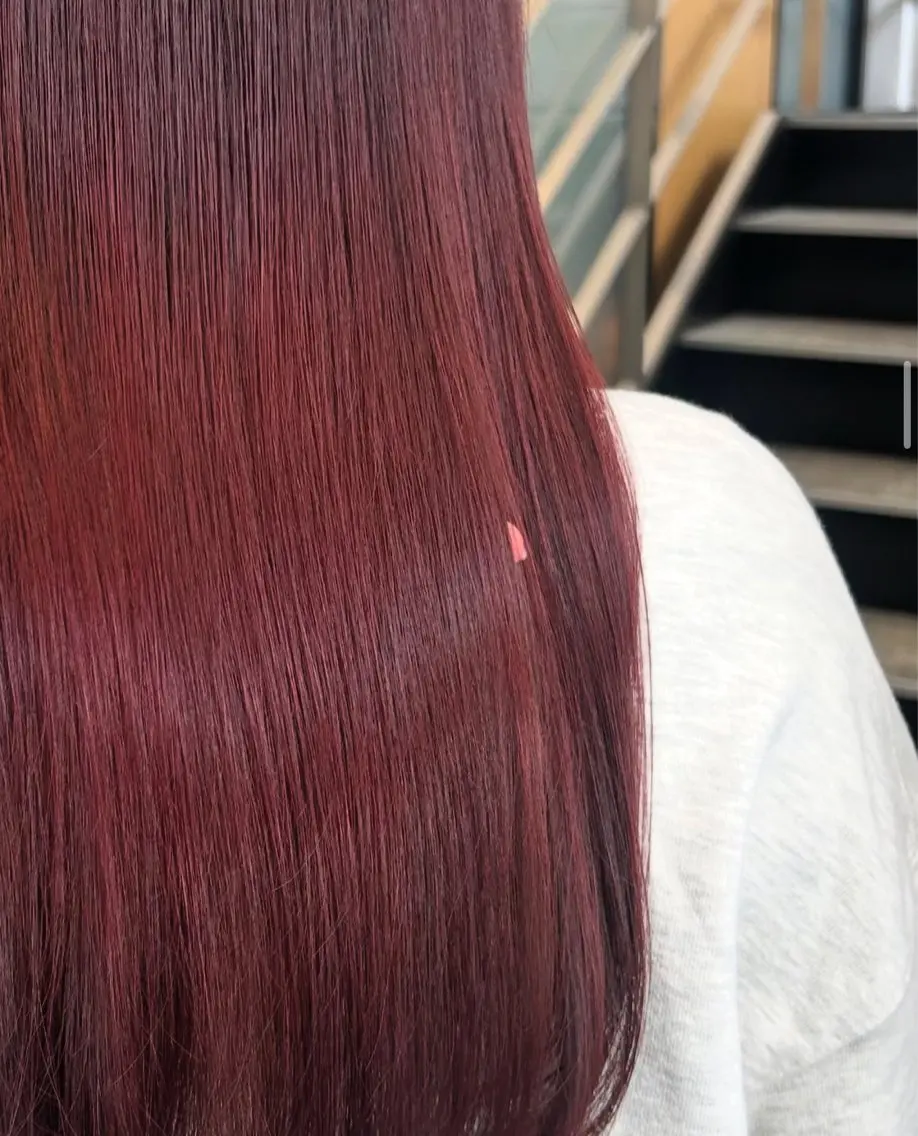 セミロング カラー ヘアアレンジ キッズ ブリーチ ボルドーカラー ブリーチなしカラー レッドカラー ヘアカラー stylist 🌸 kana.のヘアスタイル