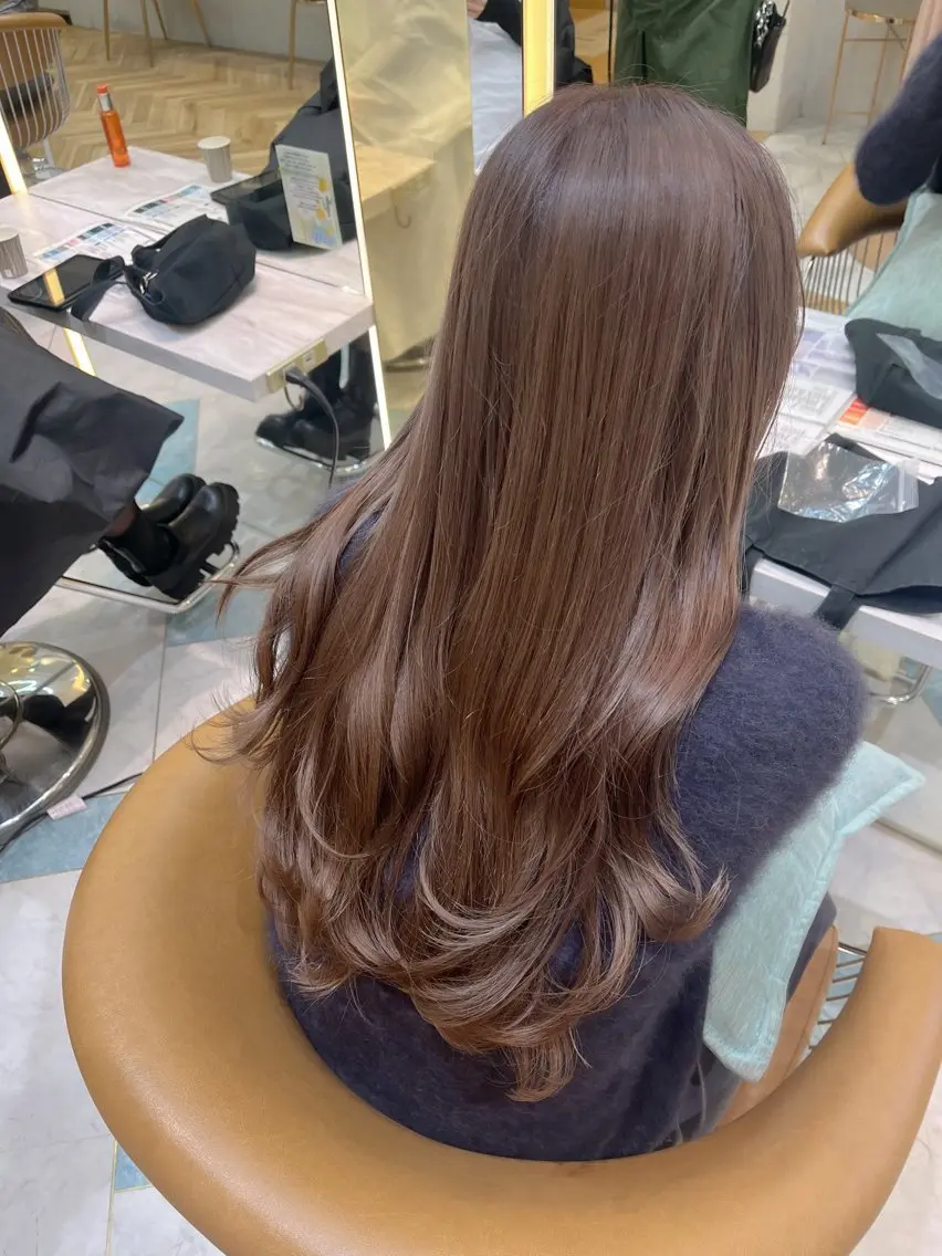 ロング カラー 黒髪 ブリーチ ブラウンカラー 透明感カラー ダブルカラー ヘアカラー 透明感カラー│ レイヤーヘア中居美樹のヘアスタイル