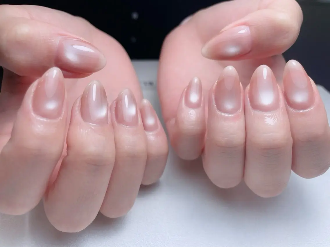 ネイル 長さ出し フットネイル フレンチネイル ジェルネイル ガラスフレンチ 中野駅から2分 MEO NAILのネイルデザイン