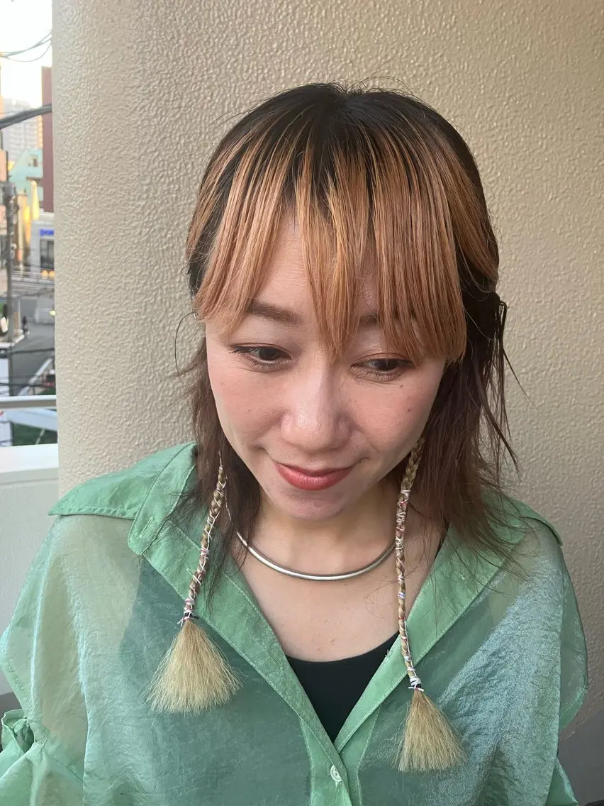 ミディアム 韓国エクステ／羽エク ダブルスキル💛のヘアスタイル