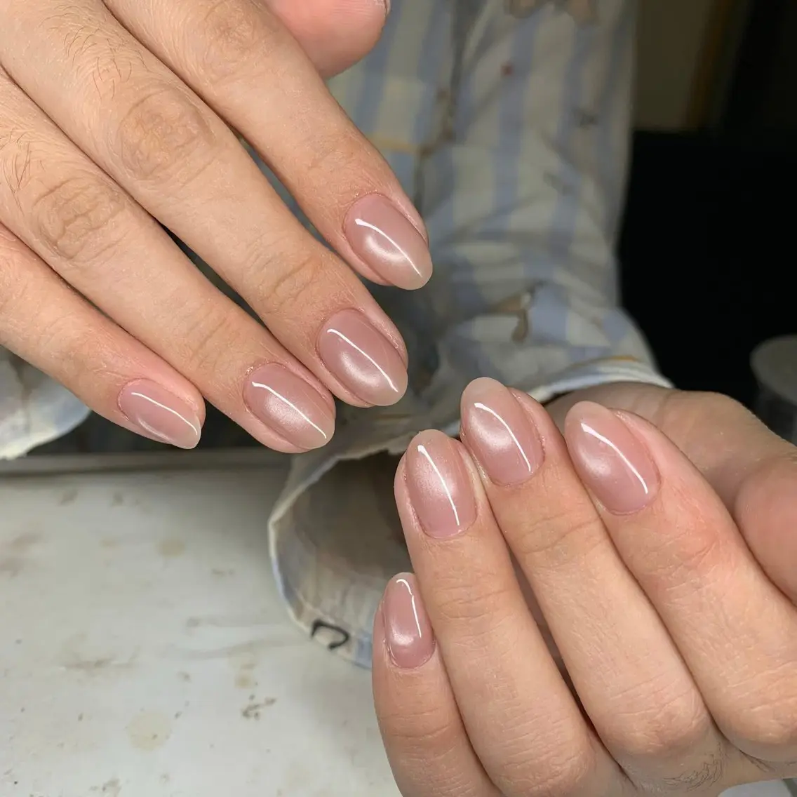 ネイル 長さ出し フレンチネイル ジェルネイル ガラスフレンチ 韓国ネイル ハンドネイル Minette nailHuongのネイルデザイン