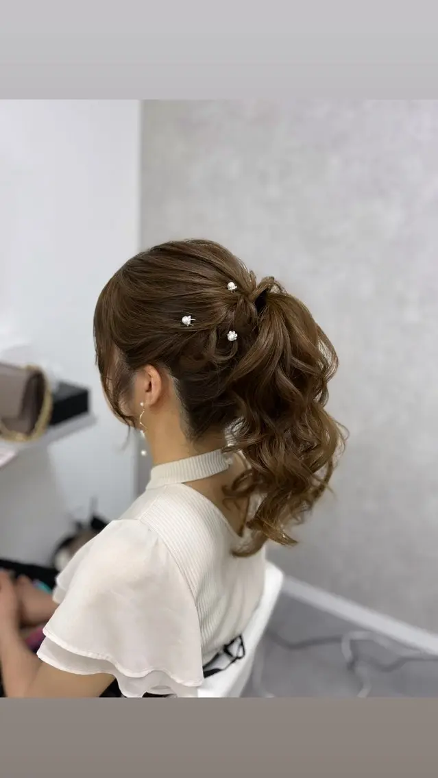 セミロング ヘアアレンジ ポニーテール ヘアセット 心斎橋/ヘアセット MASAKIのヘアスタイル