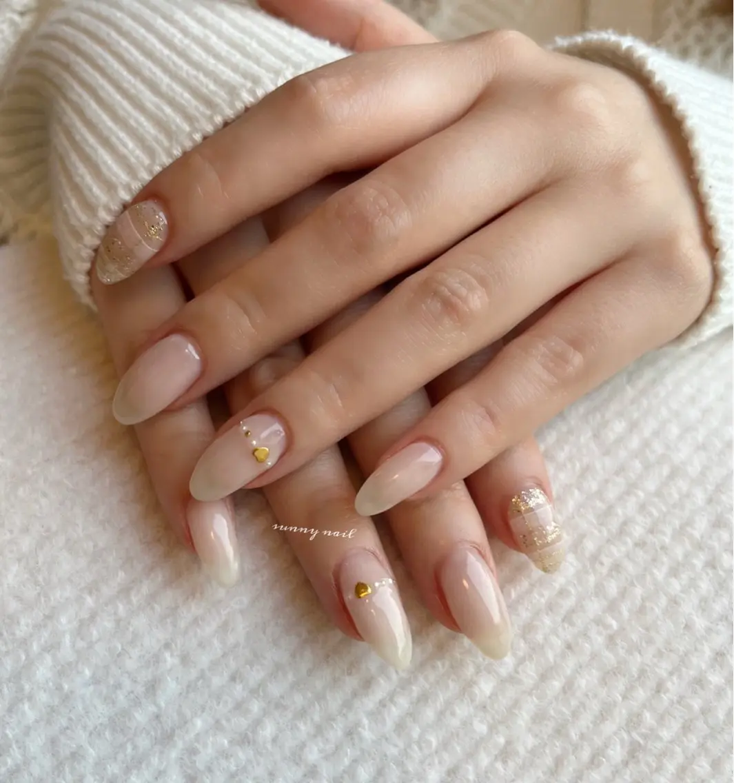 ネイル ジェルネイル ハート パラジェル ホワイト sunny nailのネイルデザイン