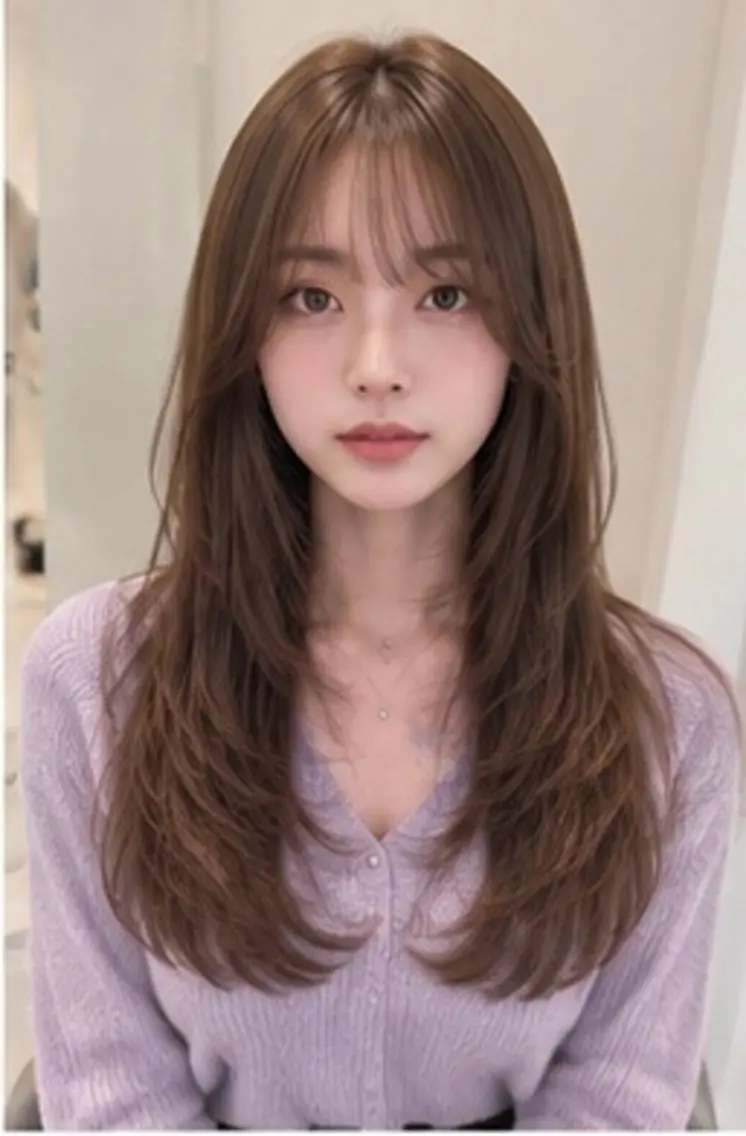 ロング 顔まわりレイヤー 顔周りカット 韓国風ヘア レイヤーカット 韓国風ワンホンレイヤ ー/似合わせカットのヘアスタイル