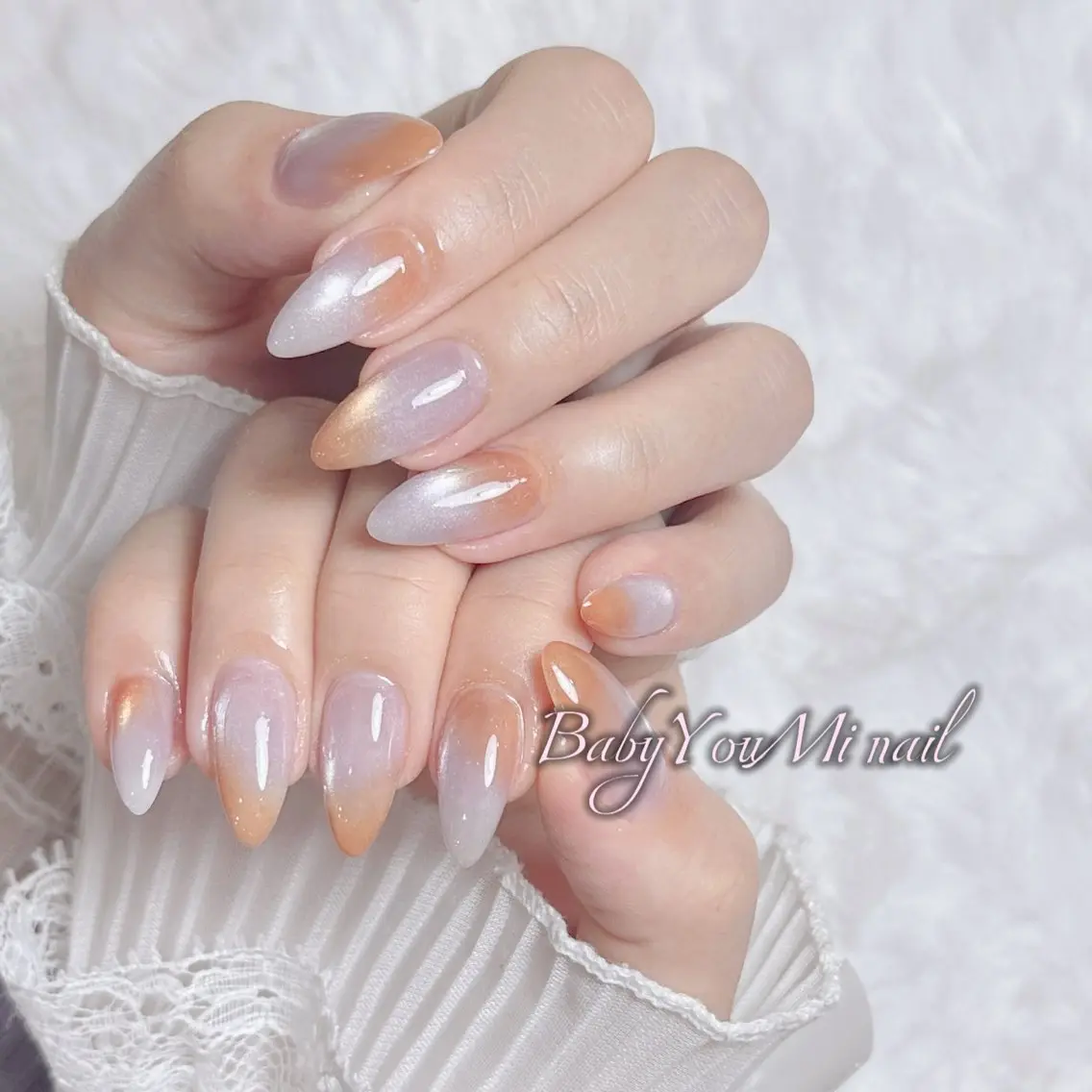 ネイル オーロラネイル チークネイル 成人式 フットネイル フレンチネイル ハンドネイル BabyYouMi nailのネイルデザイン