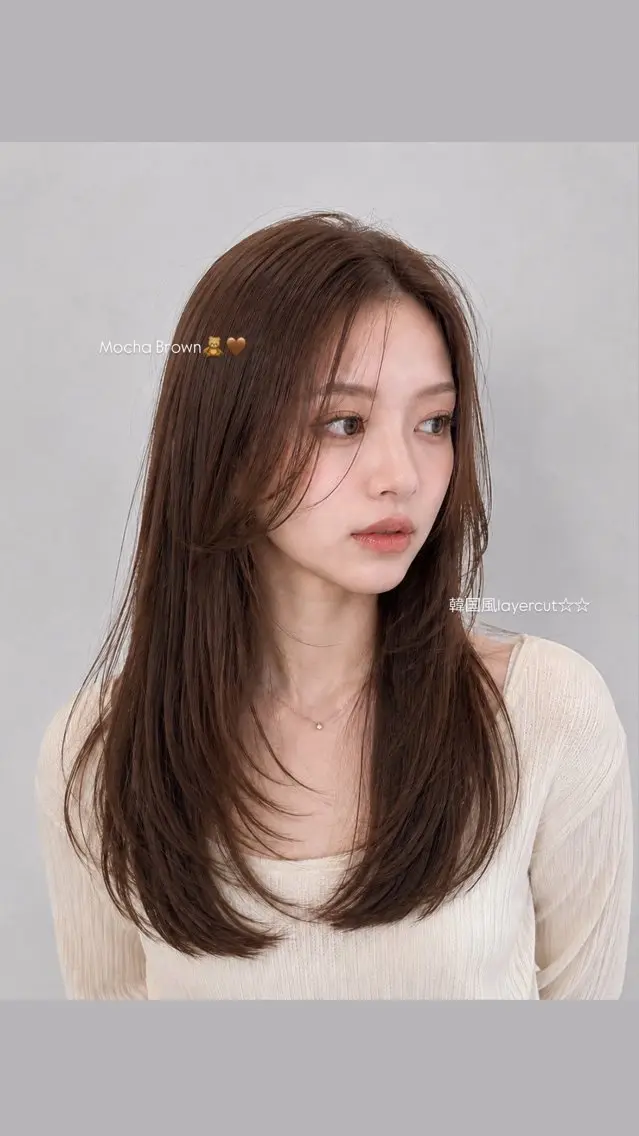 ロング カラー ブラウンカラー 透明感カラー モカブラウン 顔まわりレイヤー 韓国風ヘア ヘアカラー 松永 夏弥のヘアスタイル