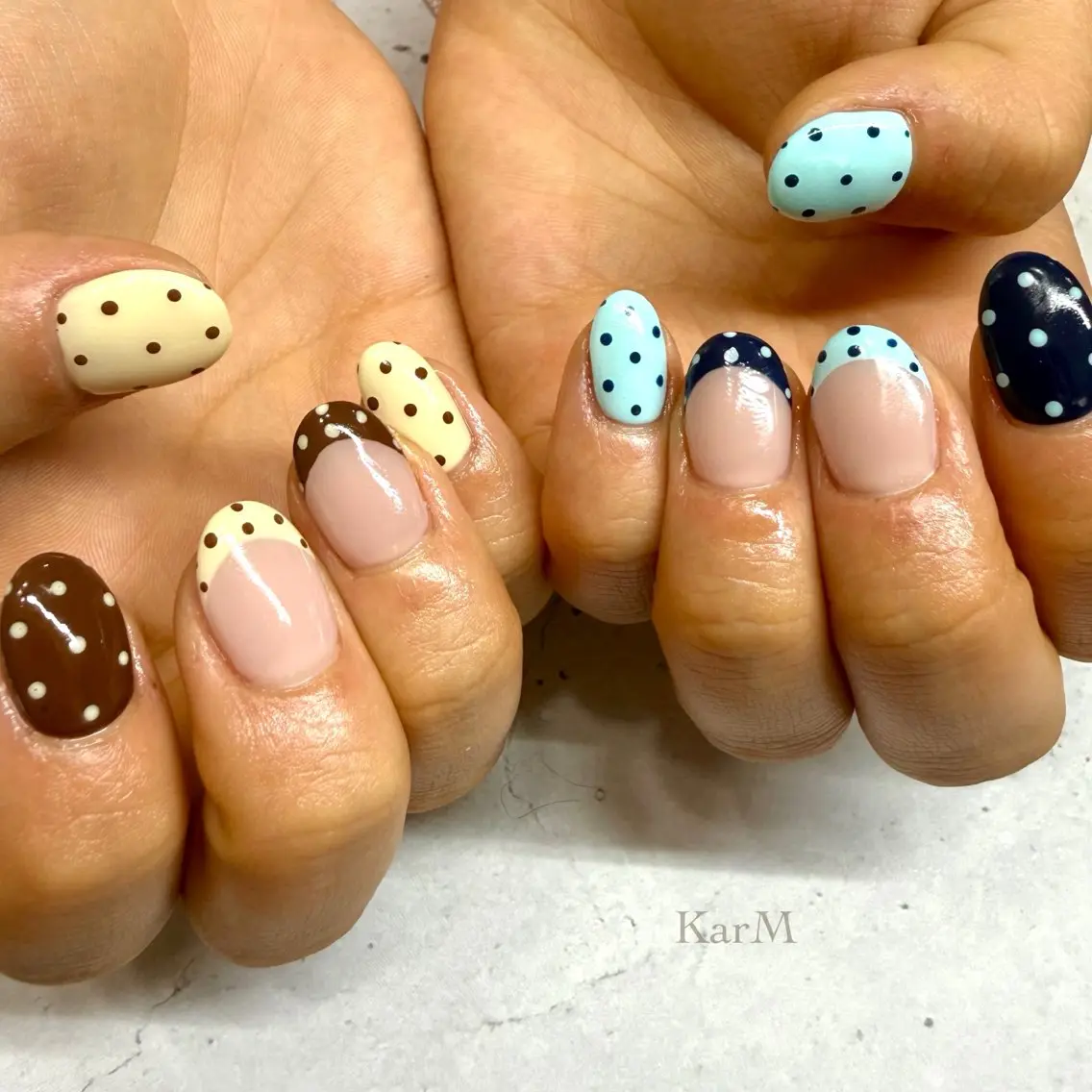 ネイル オーロラネイル チークネイル ドット フラッシュネイル フレンチネイル ハンドネイル ogino karinのネイルデザイン