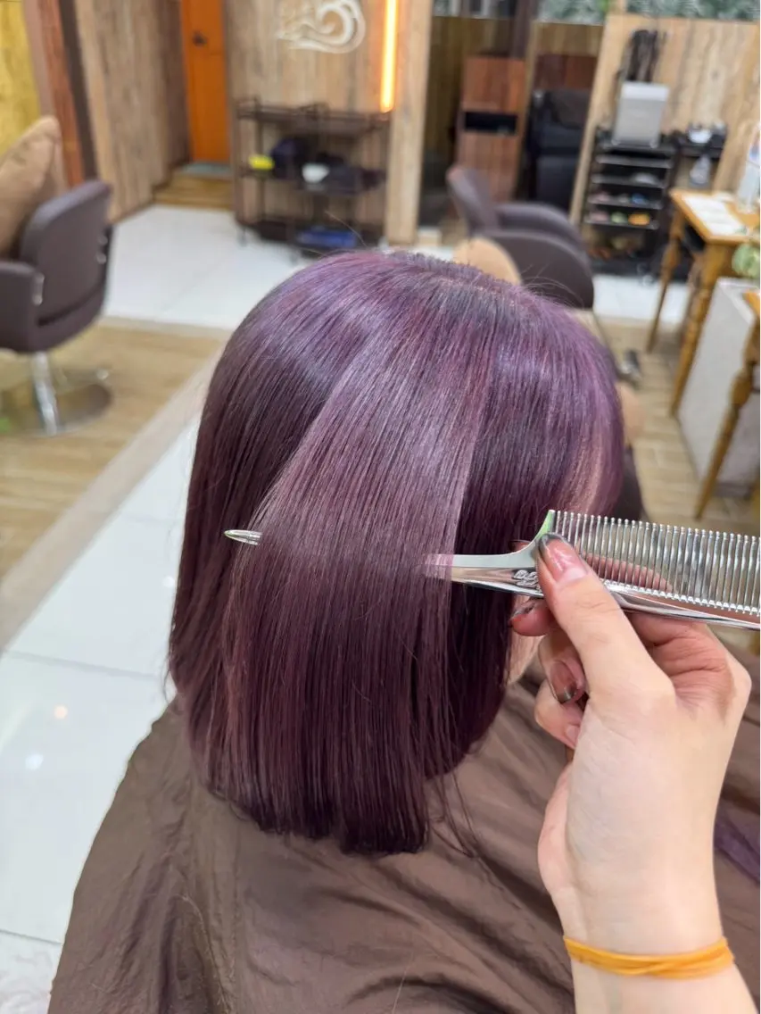 ミディアム カラー ピンクカラー パープルカラー ヘアカラー カジタ ナミのヘアスタイル