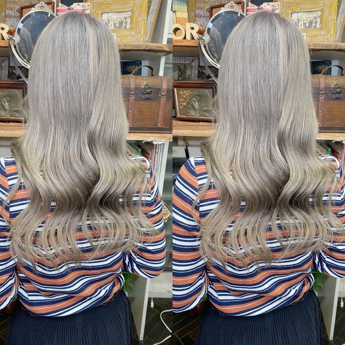 ロング カラー バレイヤージュ ブリーチ ブロンド ダブルカラー イヤリングカラー ヘアカラー モモカ/ハイトーン /バレイヤージュのヘアスタイル