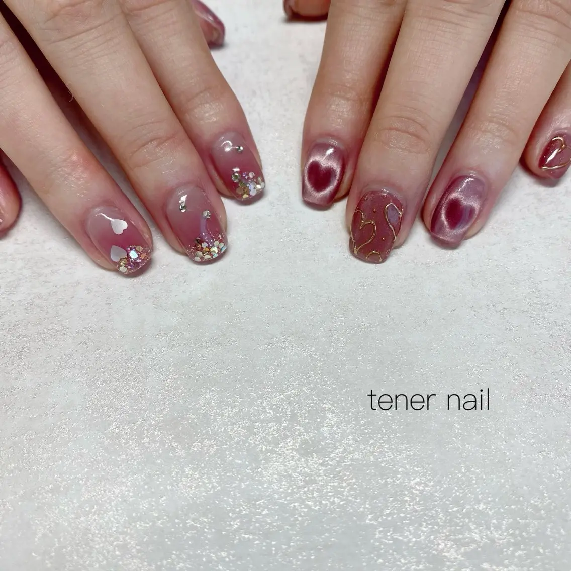ネイル チークネイル ハート マグネットネイル ハンドネイル テネルネイル tener nailのネイルデザイン