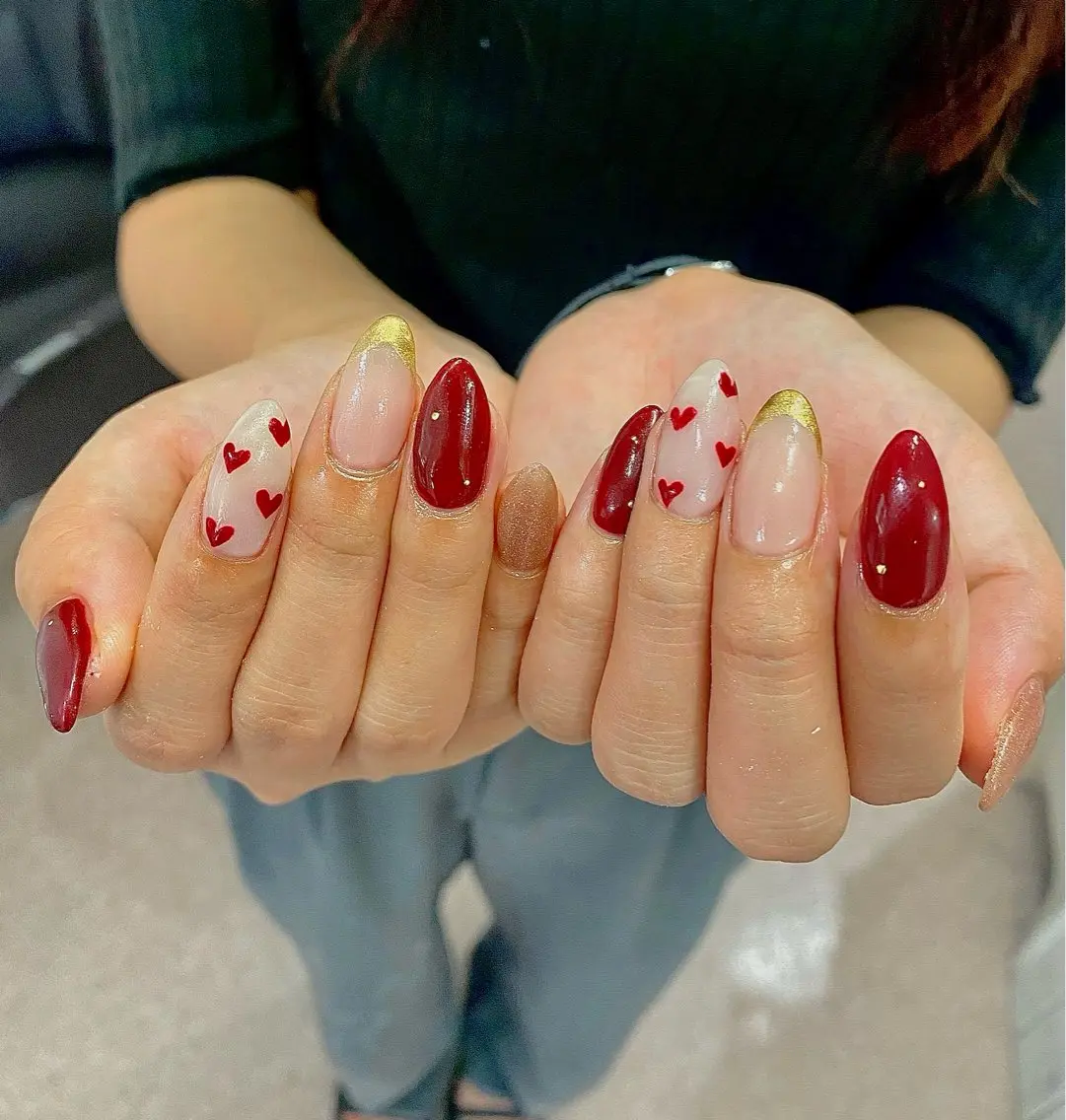 ネイル ボルドー ハート 赤色 ハンドネイル Salon Ｋのネイルデザイン