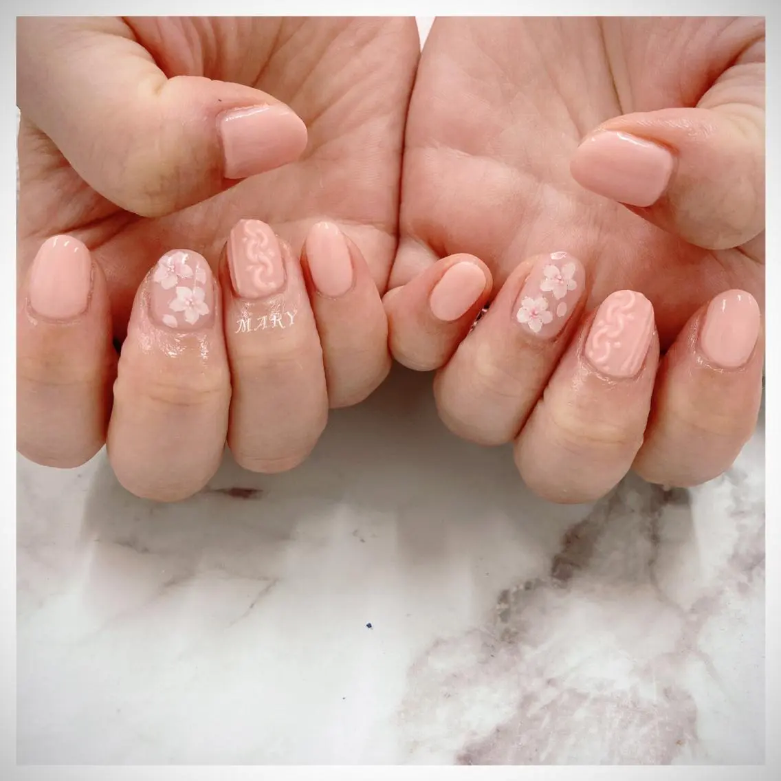 ネイル 桜ネイル ニュアンスネイル ワンカラーネイル ピンク ハンドネイル Mary nail .narumiのネイルデザイン