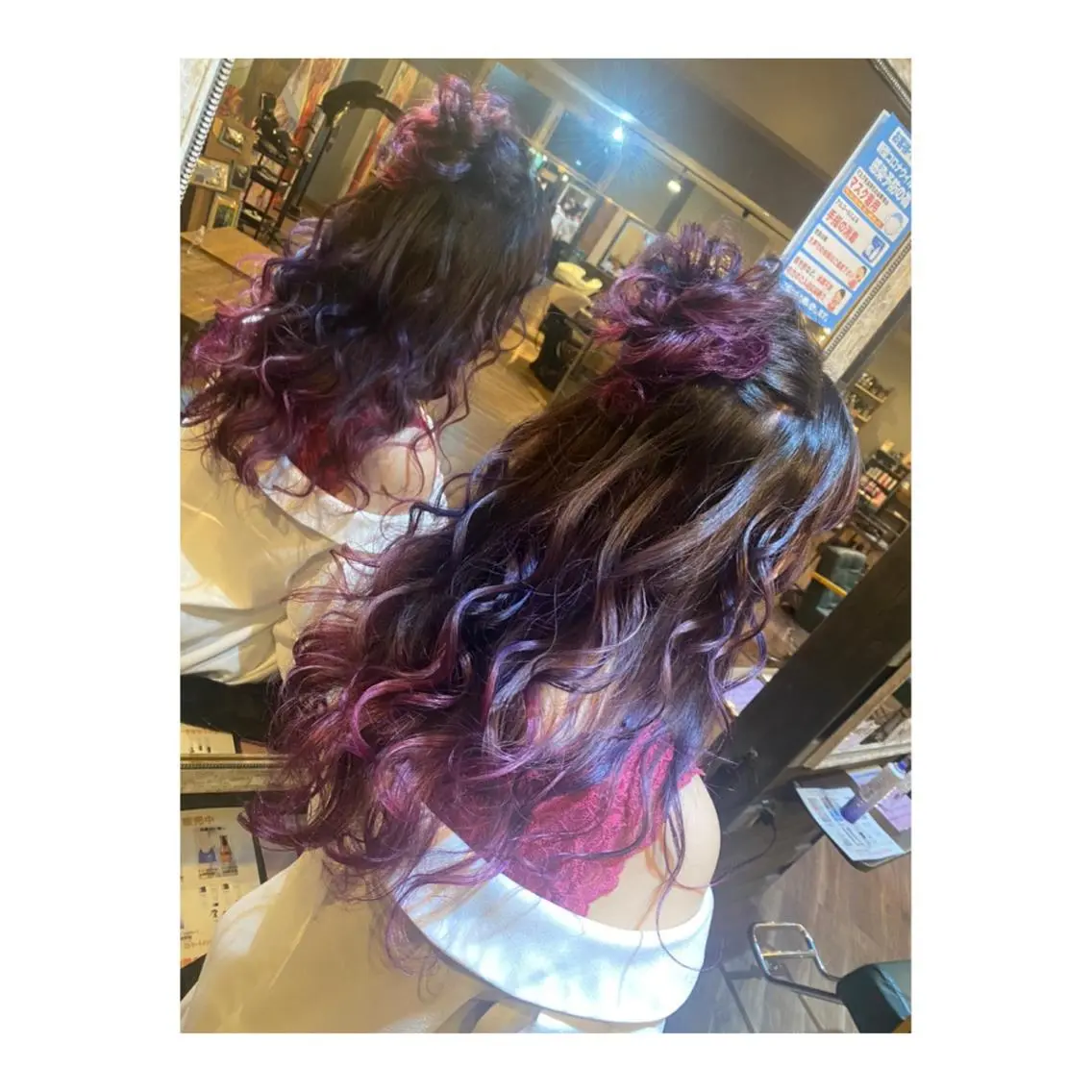 ロング カラー ヘアアレンジ ハーフアップ グラデーションカラー ハイライト/インナー /ブリーチ/レイヤーのヘアスタイル